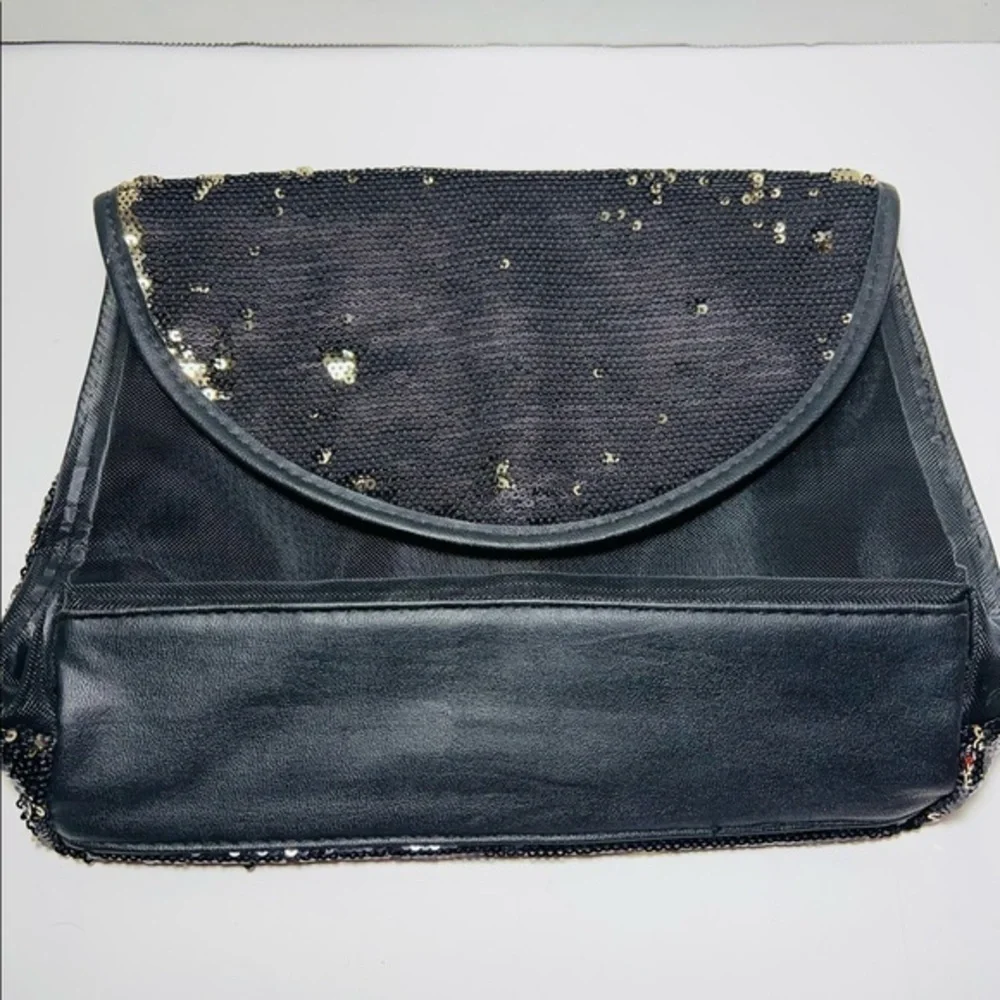 Gold sequins and black cosmetic bag- front is see through mesh very cute